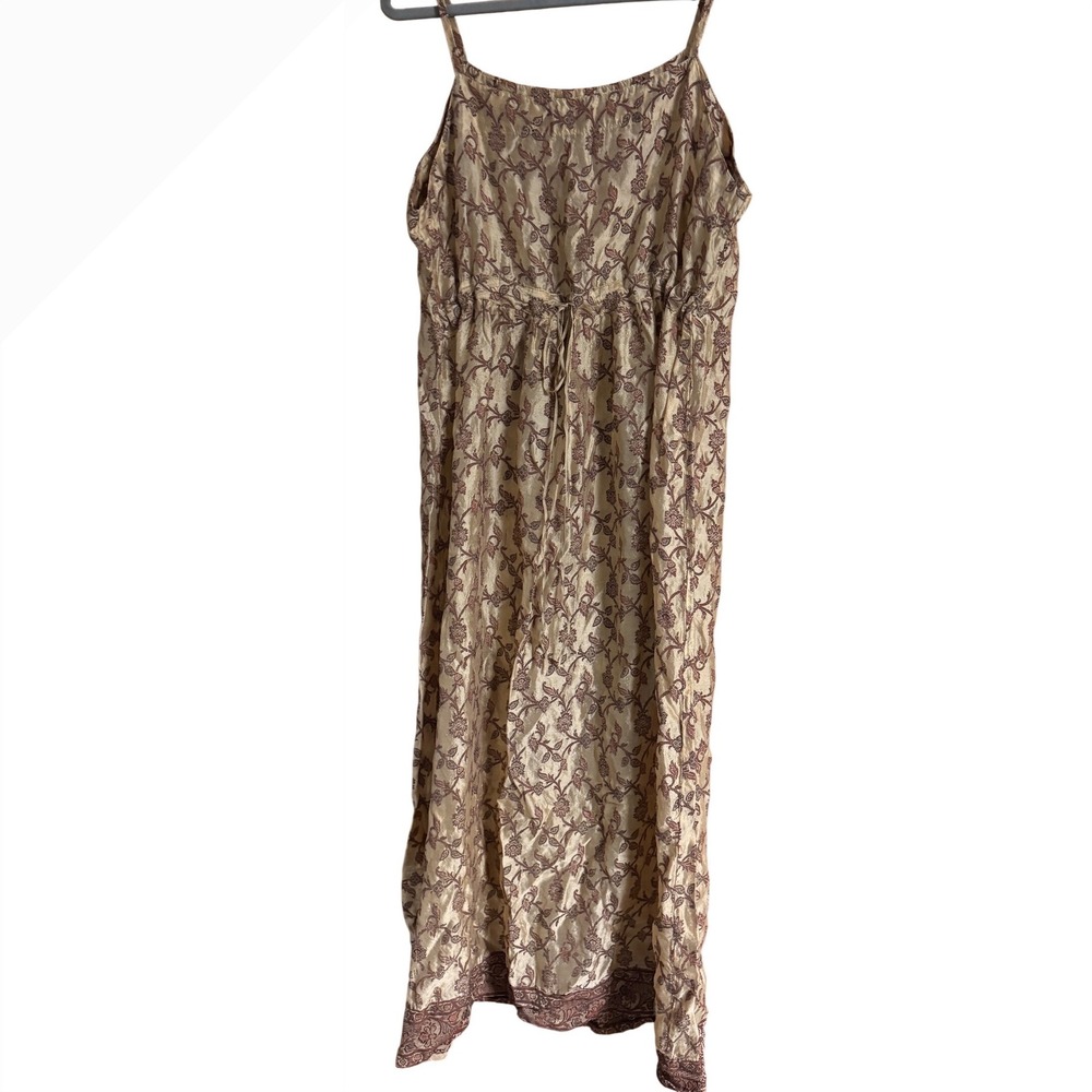 Krista Larson 100% Silk Jacquard Empire Slip Dress One Size Lagenlook USA Made